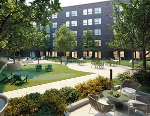 Outdoor dining - Elegant 2BR - 2BA Oasis with Pool & Gym (Everett)