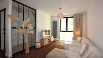 Een televisie en een open haard