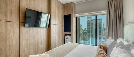 1 bedroom, desk, iron/ironing board, travel cot