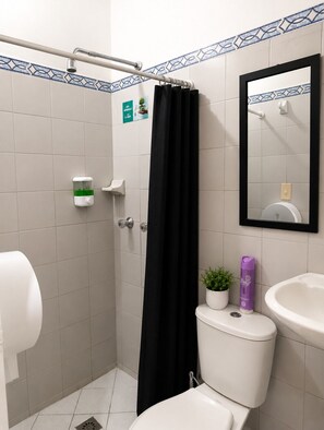 Ducha, toallas, jabón, papel higiénico