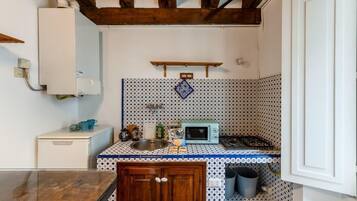 Réfrigérateur, micro-ondes, plaque de cuisson