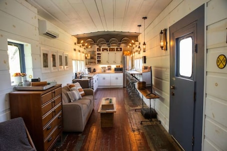Interior. Renovated Train Car Tiny Home Near Smoky Mountains