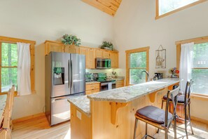 Fridge, microwave, stovetop, dishwasher - Game Room & 3-Story Deck at Lake Hiwassee Hideaway (Murphy)