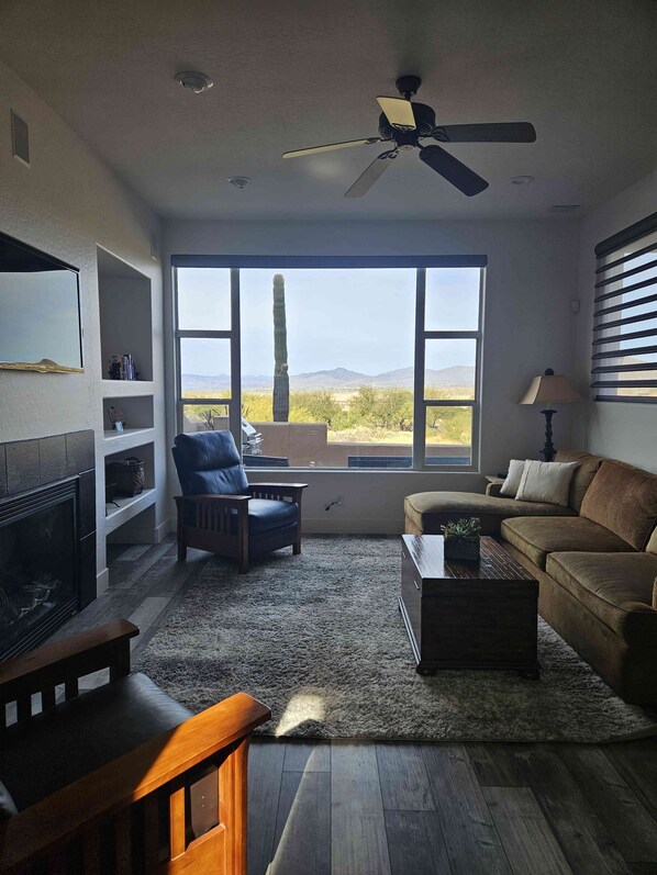 TV, fireplace