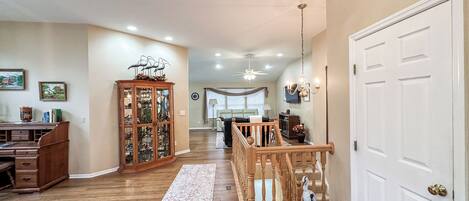 Smart TV, fireplace, DVD player, books