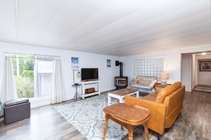 TV, peis, bøker og kontorer