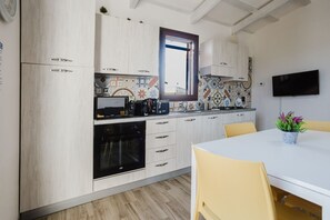 Fridge, microwave, oven, electric kettle