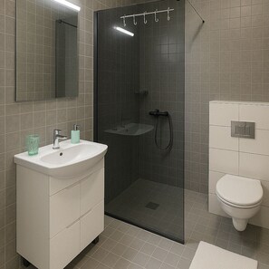 Dusche, Haartrockner, Handtücher, Seife