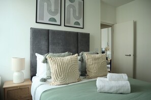 1 bedroom, desk, iron/ironing board, travel cot