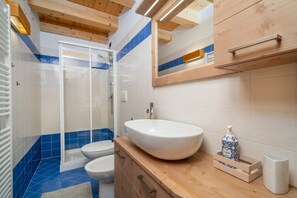 Shower, hair dryer, bidet, towels