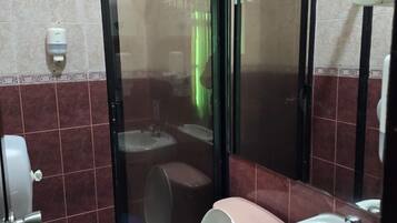 Shower, towels, soap, shampoo