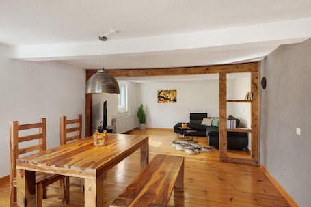 Dining. Apartment 'Welcome' with Private Garden, Balcony, and Wi-Fi