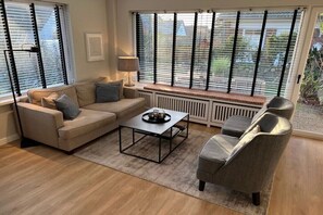 Smart TV, fireplace, DVD player, stereo