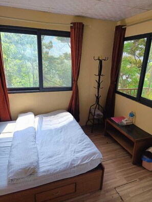 Habitación básica doble, balcón, vistas a la montaña | Escritorio y espacio para trabajar con un portátil