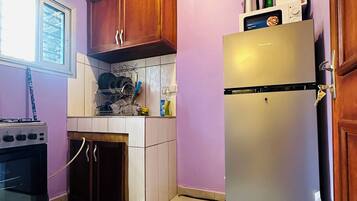 Fridge, microwave, oven, electric kettle