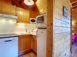 Fridge, microwave, dishwasher