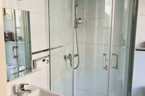 Shower, hair dryer, soap