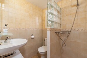 Douche, sèche-cheveux, serviettes fournies, papier toilette