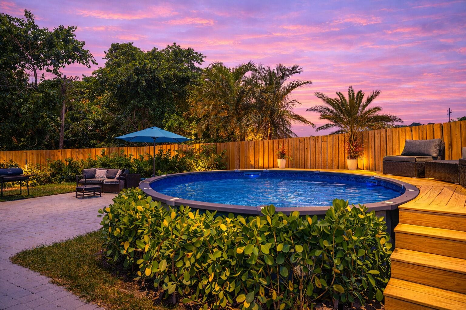Evenings are better here—sunset skies, glowing palms, and your own private poolside retreat. 🌅💦