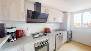 Fridge, microwave, oven, dishwasher