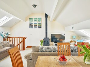 TV, fireplace - Hawthorn Barn (Hartland)