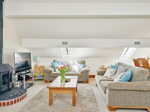 TV, fireplace