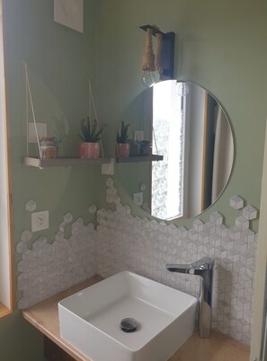 Shower, hair dryer, toilet paper