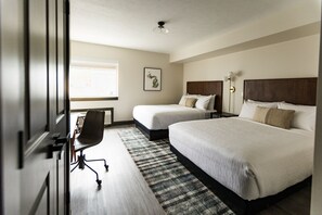 Double Queen Room (Self Check-in) | Desk, bed sheets