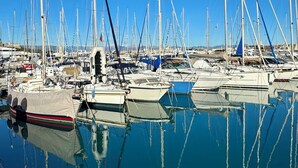 A marina with multiple sailboats docked, calm water, and clear skies. - Luxury duplex in the heart of Old Antibes (Antibes)