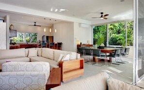 Smart TV, chimenea y libros 