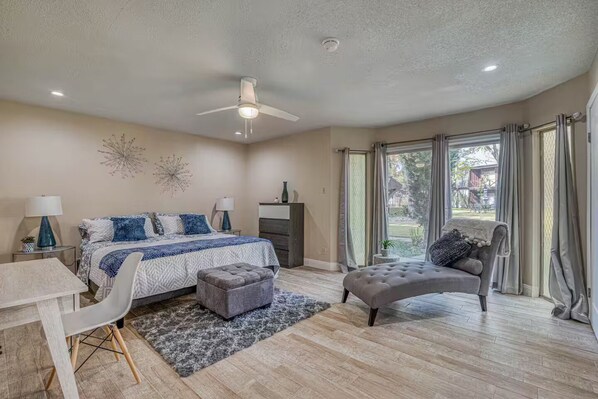 1 bedroom, desk, iron/ironing board, travel crib