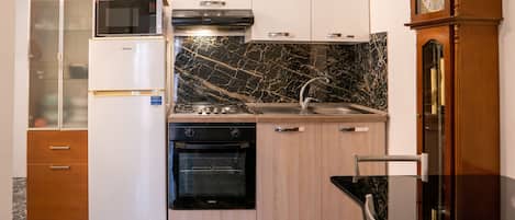 Fridge, microwave, oven, electric kettle
