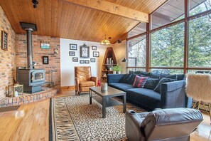 Smart TV, fireplace, foosball