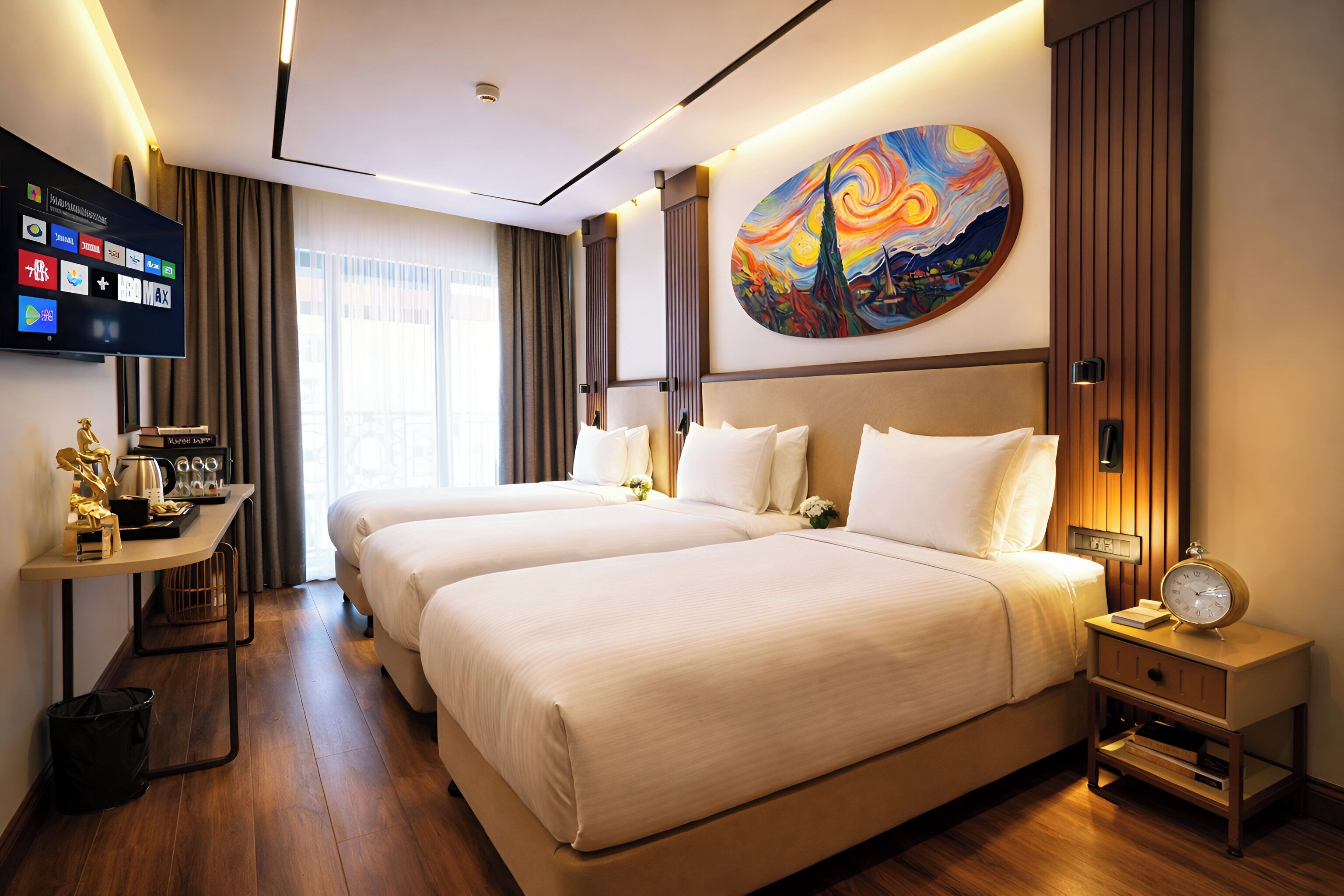 Kamar Triple Standar, pemandangan kota | Minibar, setrika/meja setrika, Wi-Fi gratis, dan seprai linen