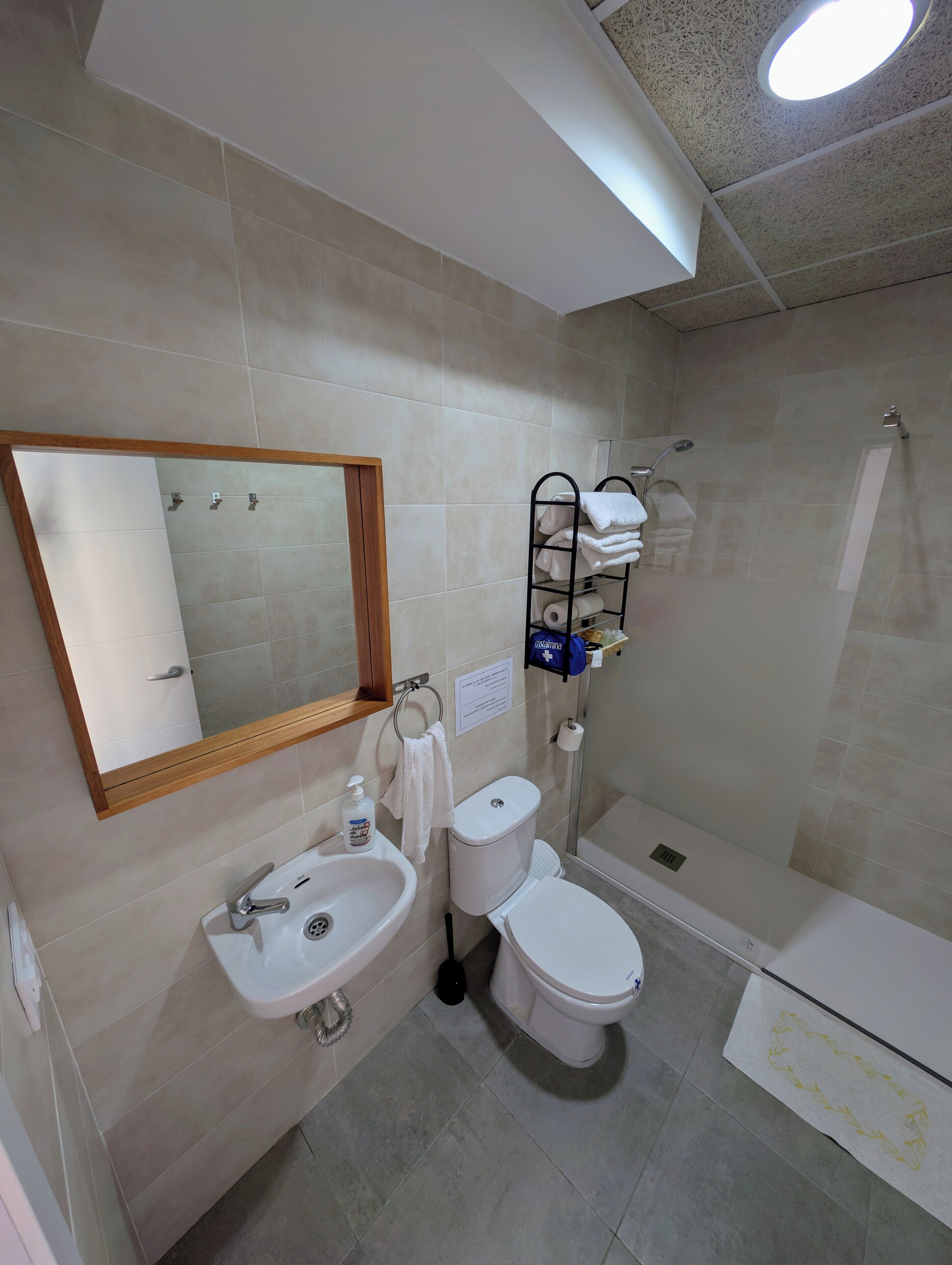 A bathroom with a sink, toilet, and shower.