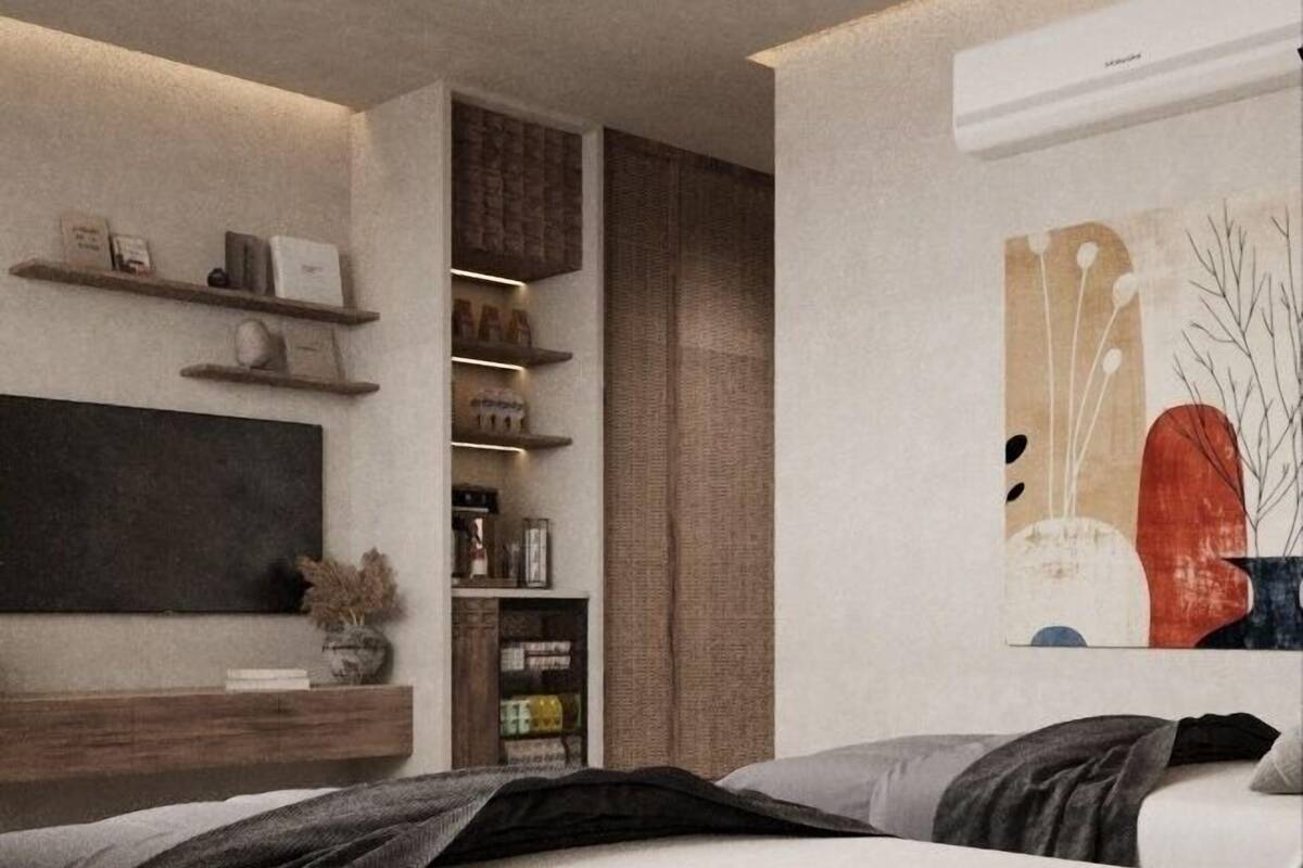 Chambre Double Luxe, vue montagne | Coffres-forts dans les chambres, bureau, rideaux occultants