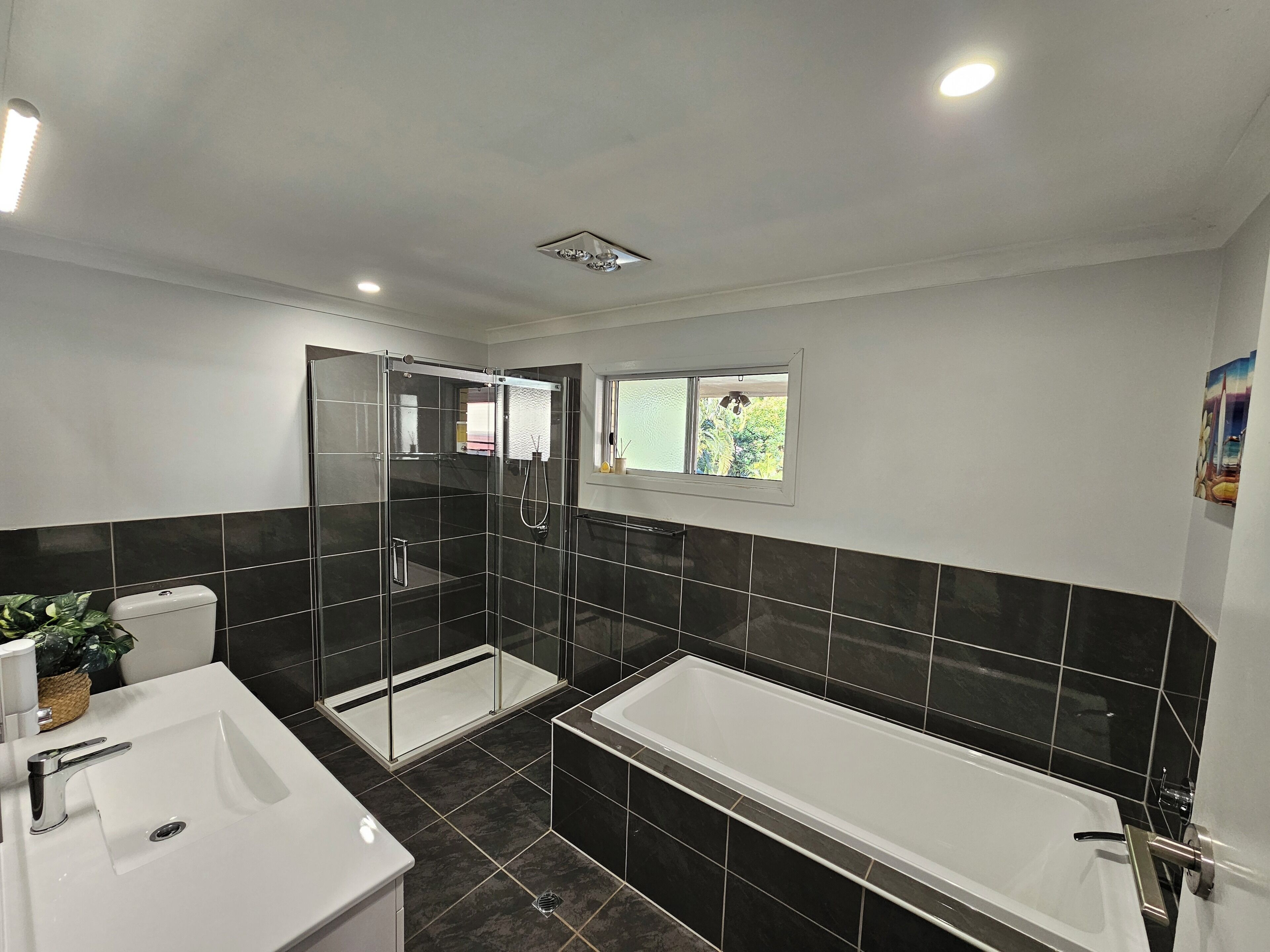 Hair dryer, bidet, towels, soap