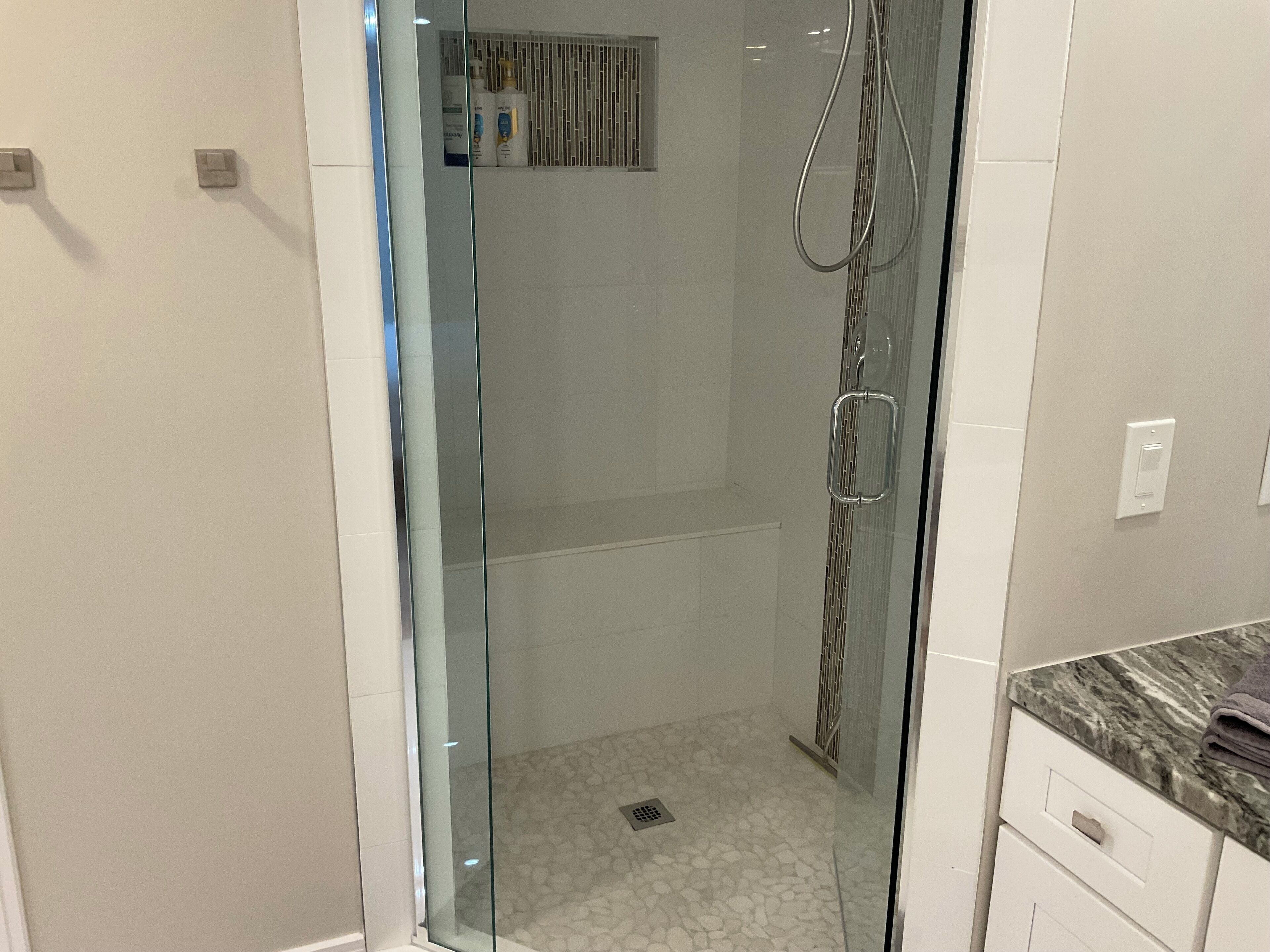 Shower, towels, toilet paper