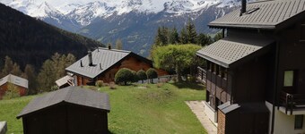 Outside: Apartment in a small building in Chandolin, sleeps 4, beautiful terrace with garden furnitu