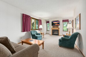 TV, fireplace