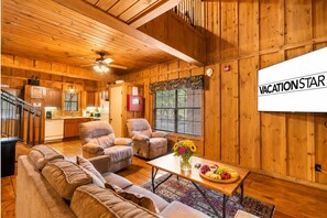 TV, fireplace - Spacious Cabin at Green Mountain | Pools, Hot Tub, Near Strip, Dogs Welcome! (Branson)