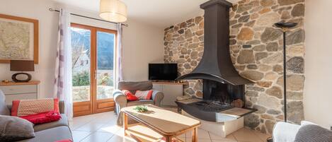 TV, fireplace, video games, DVD player