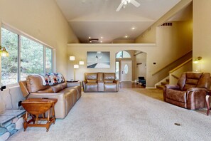 TV, fireplace, DVD player, foosball