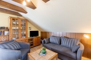 Tv, ett bordtennisbord och en stereo