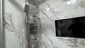 Hair dryer, towels, toilet paper