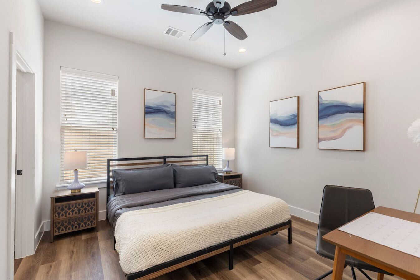 2 bedrooms, desk, iron/ironing board, travel crib