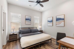 2 bedrooms, desk, iron/ironing board, travel crib