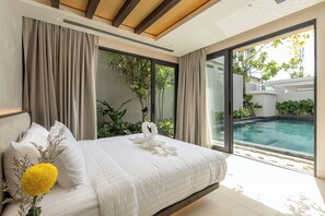 Villa 4 | Zimmersafe, individuell dekoriert, Verdunkelungsvorhänge