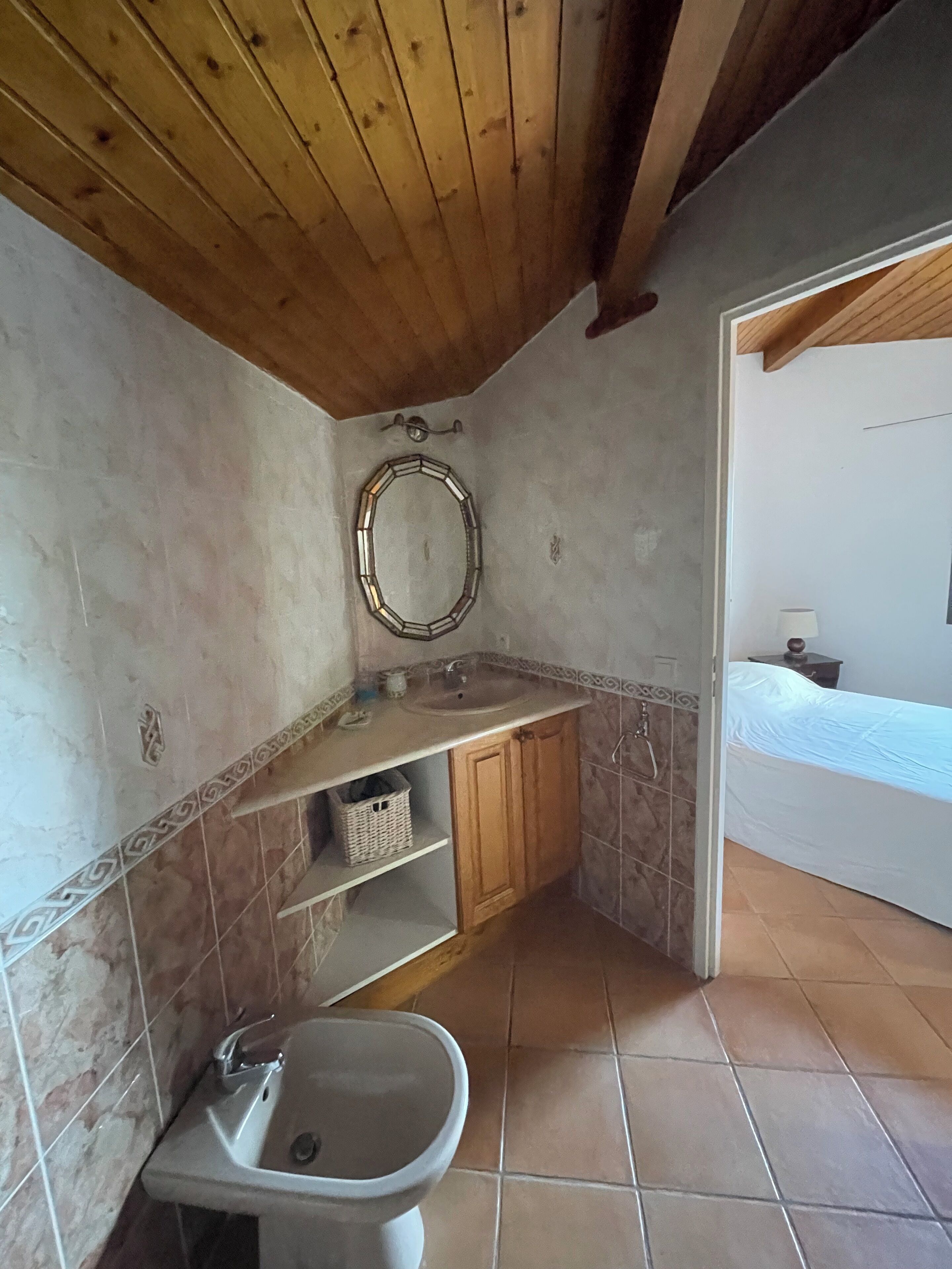 Een douche, een haardroger, een bidet, handdoeken