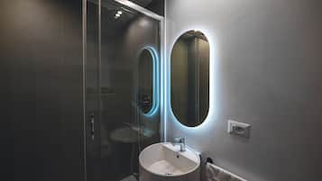 Hair dryer, bidet, towels, soap